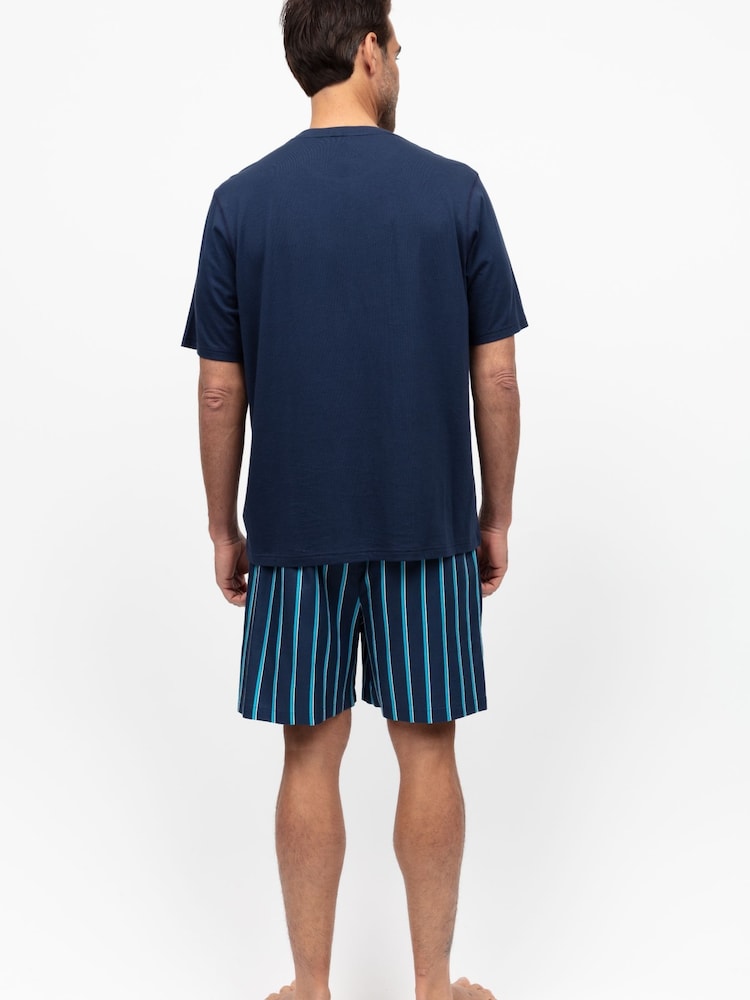 Cyberjammies Blue Mens Check Pyjamas Shorts and Solid 100% Cotton Jersey T-Shirt - Image 3 of 3