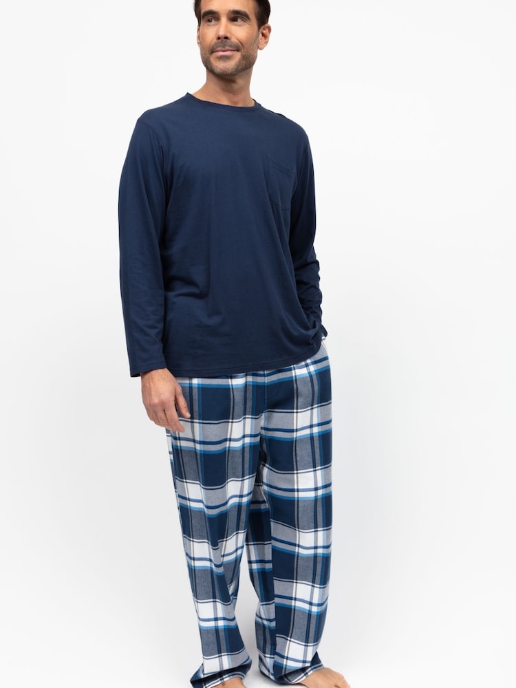 Cyberjammies Check Pyjama Bottoms and Solid Jersey T-Shirt - Imagen 1 de 4