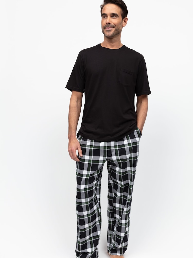 Cyberjammies Black Check Pyjama Bottoms and Solid Jersey T-Shirt - Image 1 of 1