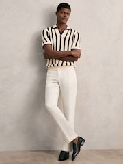 Reiss Off White/Navy Duncan Cotton Blend Stripe Knit Polo Shirt - Image 3 of 7
