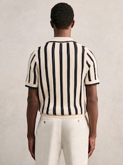 Reiss Off White/Navy Duncan Cotton Blend Stripe Knit Polo Shirt - Image 5 of 7