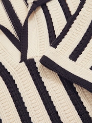 Reiss Off White/Navy Duncan Cotton Blend Stripe Knit Polo Shirt - Image 7 of 7