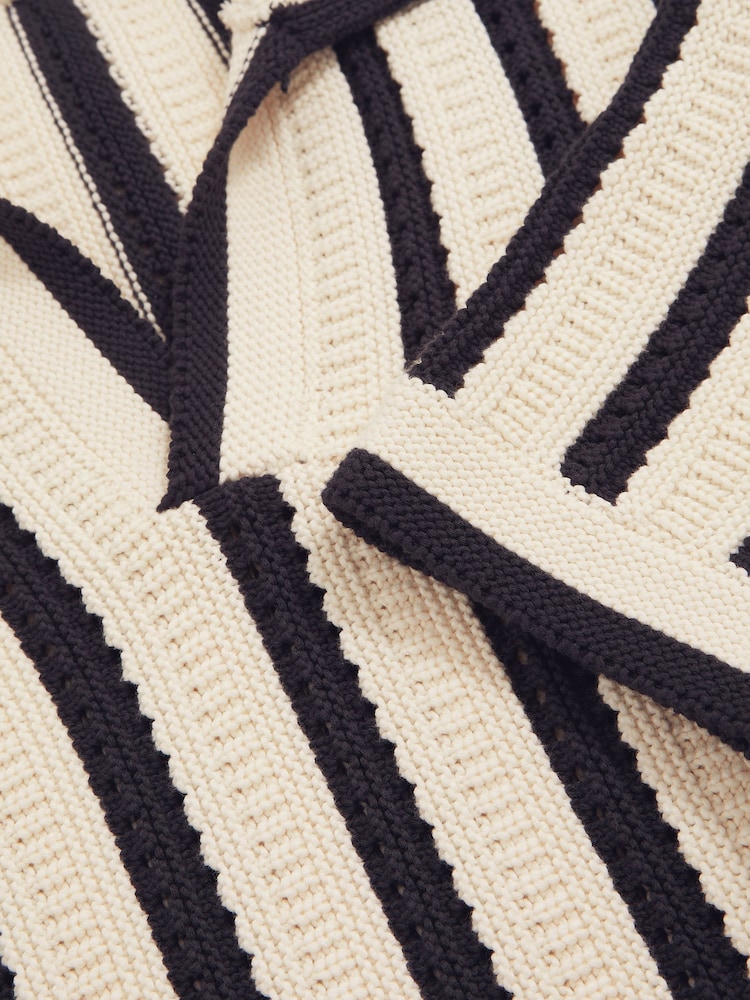 Reiss Off White/Navy Duncan Cotton Blend Stripe Knit Polo Shirt - Image 7 of 7