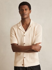 Hell Steinfarben - Reiss Alphonso Cotton Textured-Knit Cuban-Collar Shirt - Bild 1 von 7
