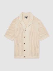 Hell Steinfarben - Reiss Alphonso Cotton Textured-Knit Cuban-Collar Shirt - Bild 2 von 7
