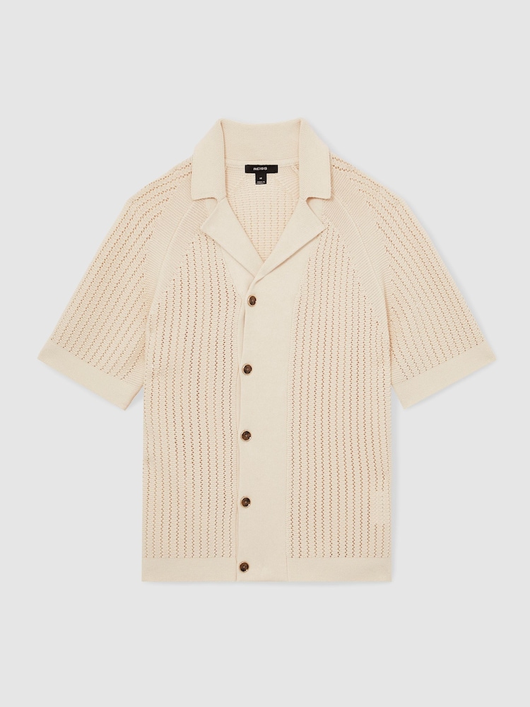 Hell Steinfarben - Reiss Alphonso Cotton Textured-Knit Cuban-Collar Shirt - Bild 2 von 7