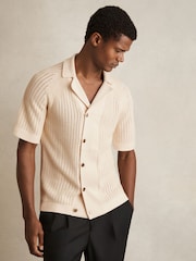 Hell Steinfarben - Reiss Alphonso Cotton Textured-Knit Cuban-Collar Shirt - Bild 6 von 7