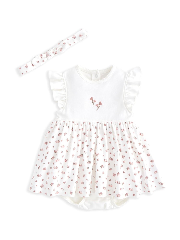 Mamas & Papas Pink Rose Print 100% Cotton Dress & Headband Set - Image 1 of 4