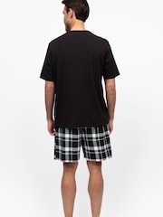 Cyberjammies Black Mens Check Pyjama Shorts and Solid Jersey T-Shirt - Image 2 of 3