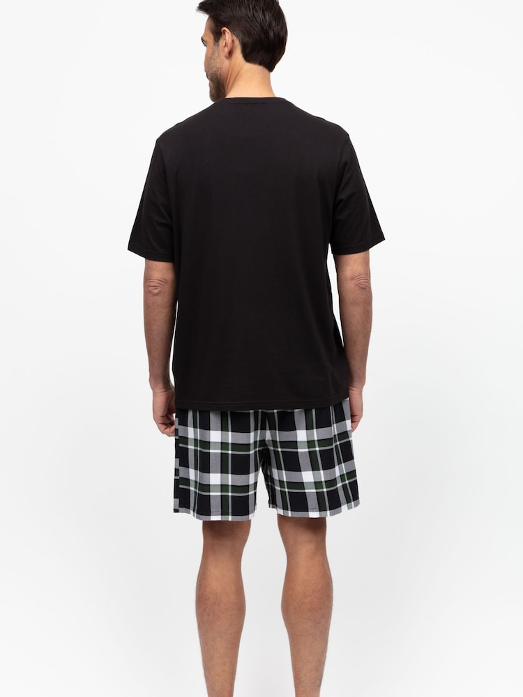 Cyberjammies Black Mens Check Pyjama Shorts and Solid Jersey T-Shirt - Image 2 of 3