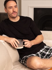 Cyberjammies Black Mens Check Pyjama Shorts and Solid Jersey T-Shirt - Image 3 of 3