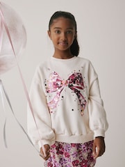 Ecru Bow Sequin Sweatshirt (3-16yrs) - Image 1 of 4