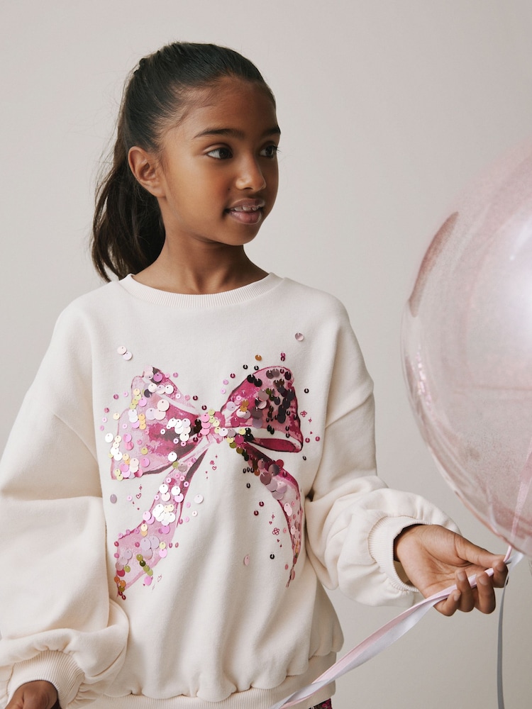 Ecru Bow Sequin Sweatshirt (3-16yrs) - Image 4 of 4