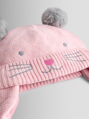 JoJo Maman Bébé Pink Cat Pom Pom Hat - Image 2 of 3