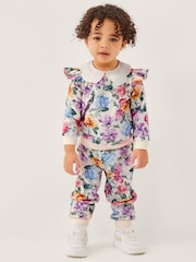 Monsoon Natural Baby Floral Collared Sweatshirt and Joggers Set - Image 1 of 4