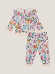 Monsoon Natural Baby Floral Collared Sweatshirt and Joggers Set - Image 3 of 4