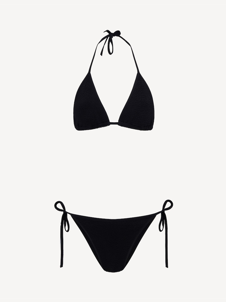 Hunza G Black Gina Contrast Trim Triangle Crinkle Bikini Set - Image 6 of 6