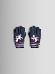 JoJo Maman Bébé Navy Unicorn Appliqué Gloves - Image 1 of 3