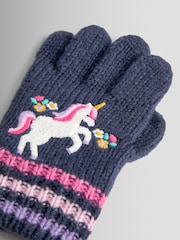 JoJo Maman Bébé Navy Unicorn Appliqué Gloves - Image 2 of 3