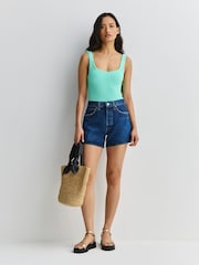 Hunza G Green Metallic Crinkle Cocoa Square Neck Swimsuit - Image 2 of 5