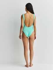 Hunza G Green Metallic Crinkle Cocoa Square Neck Swimsuit - Image 4 of 5