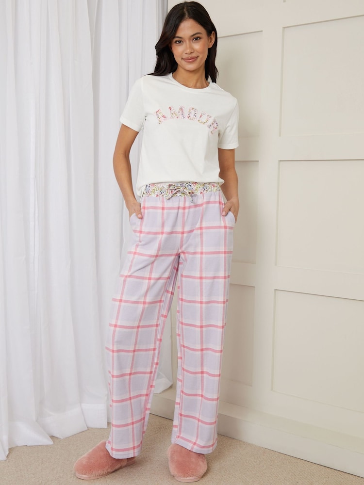 Threadbare Pink Check 100% Cotton Appliqué Pyjamas Set - Image 1 of 4