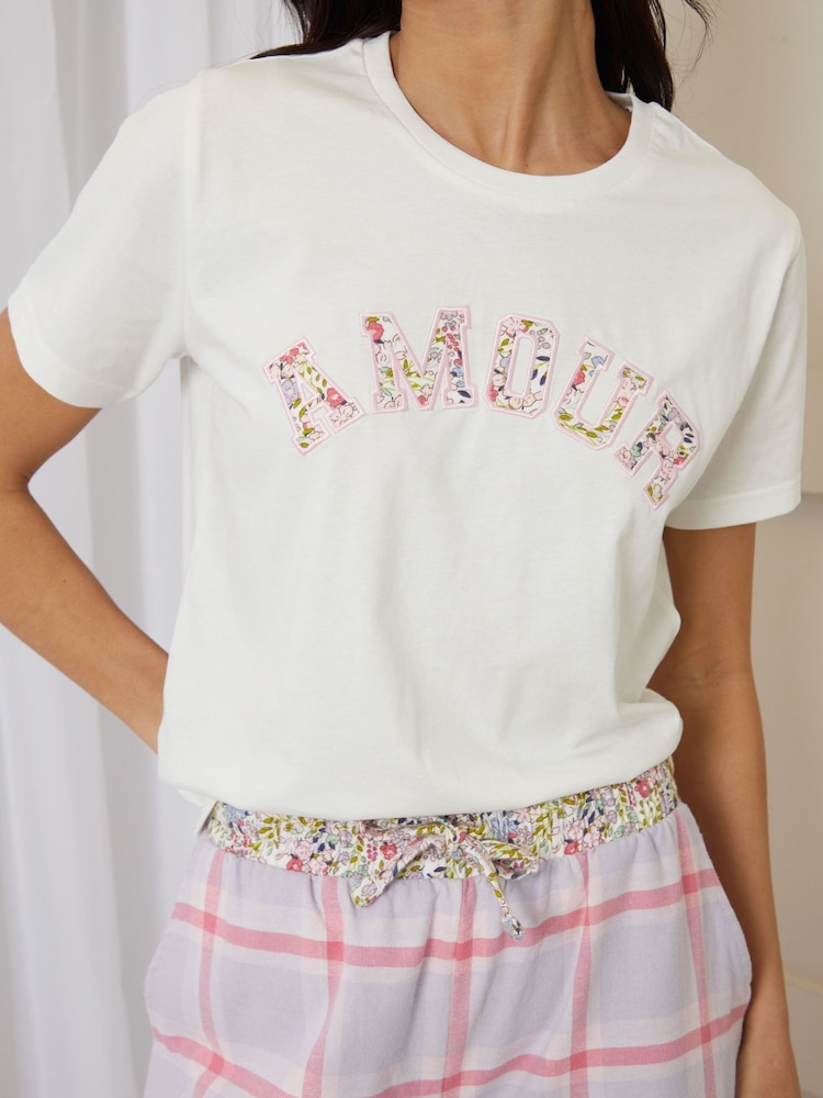 Threadbare Pink Check 100% Cotton Appliqué Pyjamas Set - Image 4 of 4