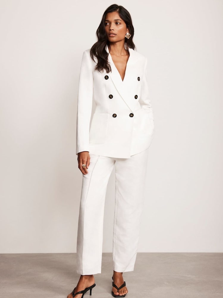 Mint Velvet White Linen Blend Barrel Trousers - Image 1 of 5 Mint Velvet White Linen Blend Barrel Trousers - Image 1 of 5