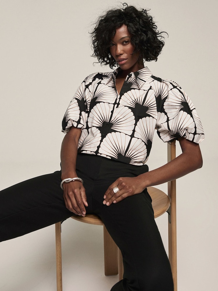 Mint Velvet Black 100% Cotton Shell Print Shirt - Image 1 of 7