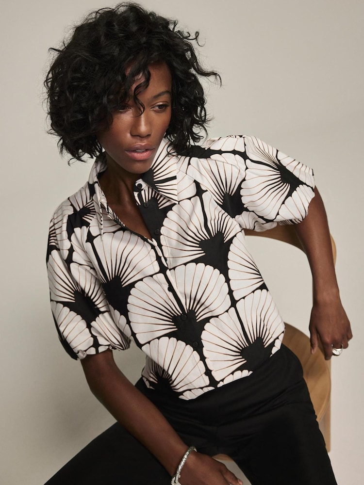 Mint Velvet Black 100% Cotton Shell Print Shirt - Image 2 of 7