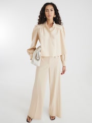 River Island Brown Button Front Straight Leg Trousers - Image 1 of 4