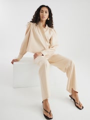 River Island Brown Button Front Straight Leg Trousers - Image 3 of 4