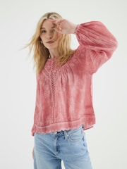 River Island Pink Long Sleeve Lace Trim Embroidered 100% Cotton Top - Image 3 of 6