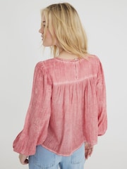 River Island Pink Long Sleeve Lace Trim Embroidered 100% Cotton Top - Image 4 of 6