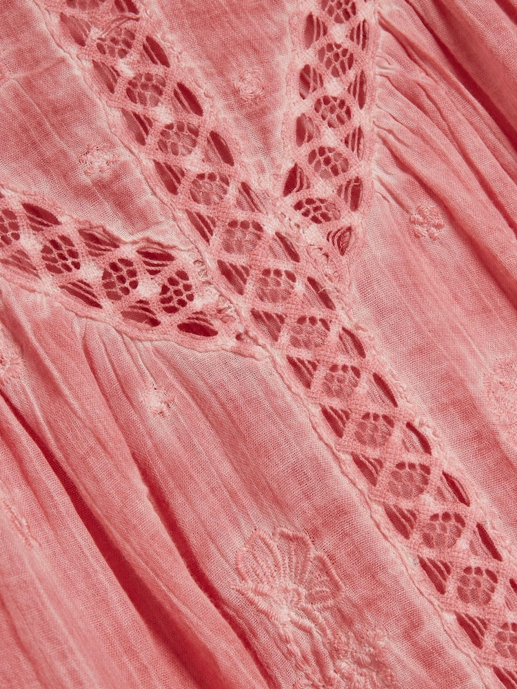 River Island Pink Long Sleeve Lace Trim Embroidered 100% Cotton Top - Image 6 of 6