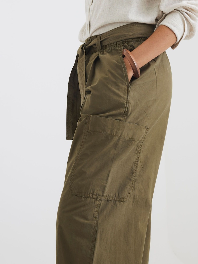 River Island Green Belted Barrel Leg 100% Cotton Trousers - Image 4 of 4