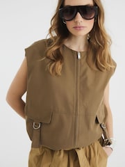 River Island Brown Bubble Hem Gilet - Image 1 of 4