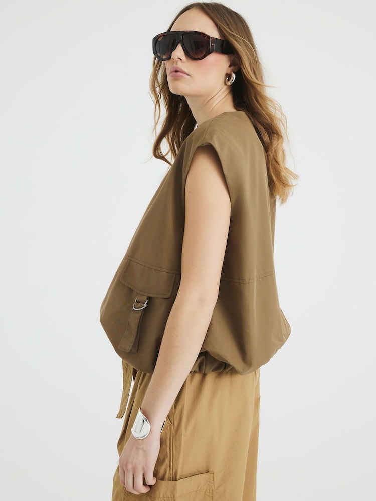 River Island Brown Bubble Hem Gilet - Image 2 of 4
