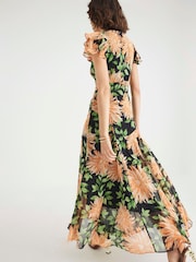 River Island Black Flutter Sleeve Floral Print Midi Dress - Image 2 of 4