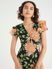 River Island Black Flutter Sleeve Floral Print Midi Dress - Image 4 of 4