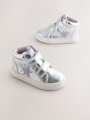 Silver Wide Fit (G) Touch Fasten High Top Trainers - Image 1 of 5