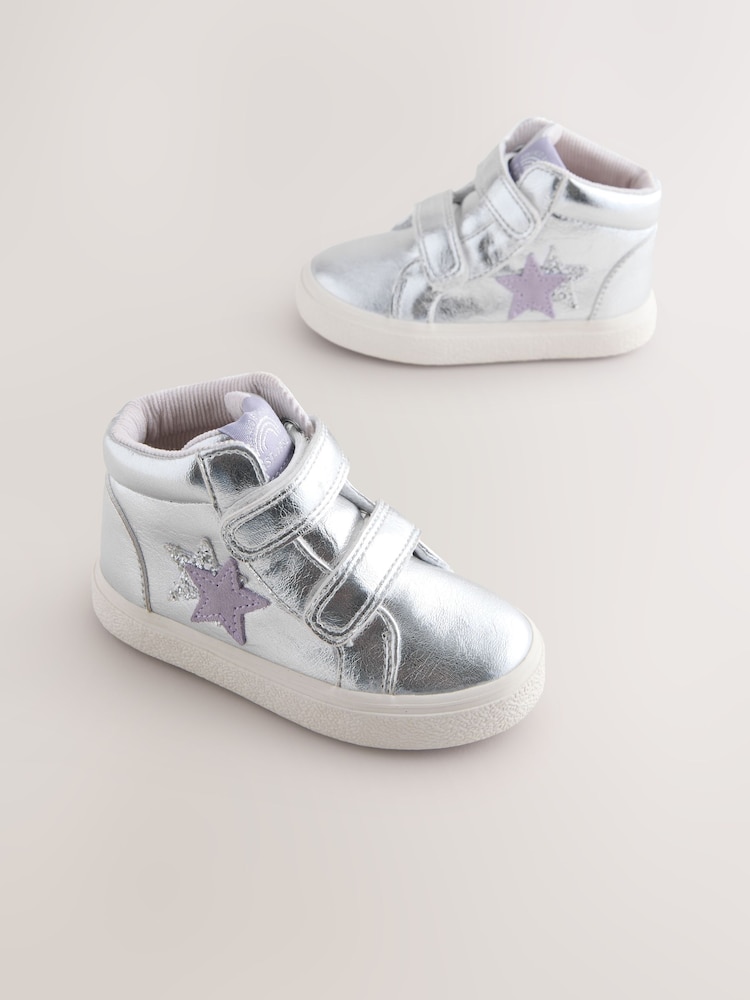 Silver Wide Fit (G) Touch Fasten High Top Trainers - Image 1 of 5