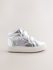 Silver Wide Fit (G) Touch Fasten High Top Trainers - Image 2 of 5