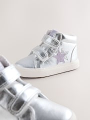 Silver Wide Fit (G) Touch Fasten High Top Trainers - Image 4 of 5