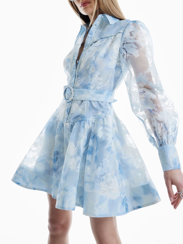 River Island Blue Premium Belted Mini Shirt Dress - Image 4 of 4 River Island Blue Premium Belted Mini Shirt Dress - Image 4 of 4