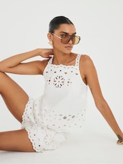River Island White Broderie Cutwork 100% Cotton Cami - Image 1 of 4