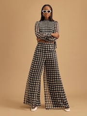 River Island Black Gingham Wide Leg Trousers - Image 1 of 4