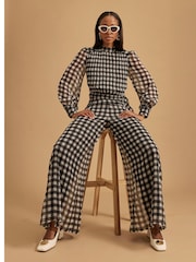 River Island Black Gingham Wide Leg Trousers - Image 2 of 4