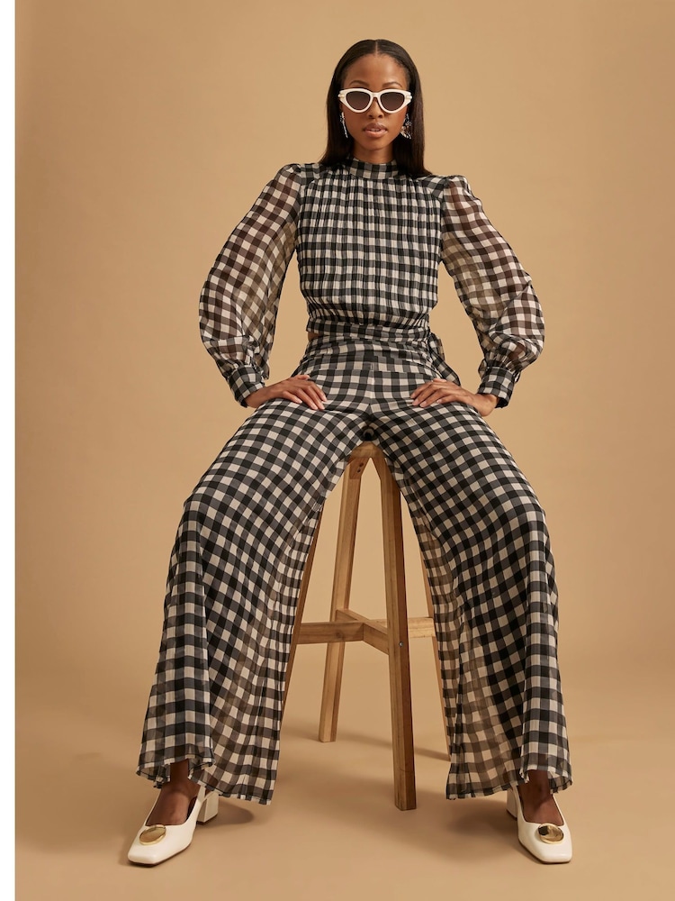 River Island Black Gingham Wide Leg Trousers - Image 2 of 4