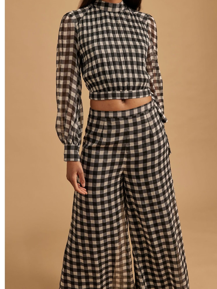 River Island Black Gingham Wide Leg Trousers - Image 4 of 4
